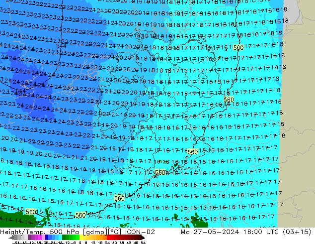 Height/Temp. 500 гПа ICON-D2 пн 27.05.2024 18 UTC