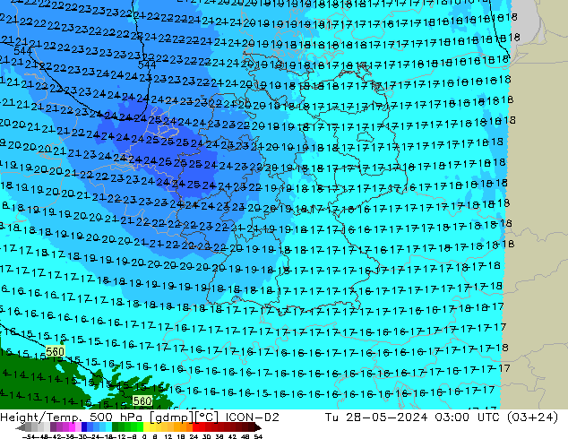 Height/Temp. 500 hPa ICON-D2 Di 28.05.2024 03 UTC