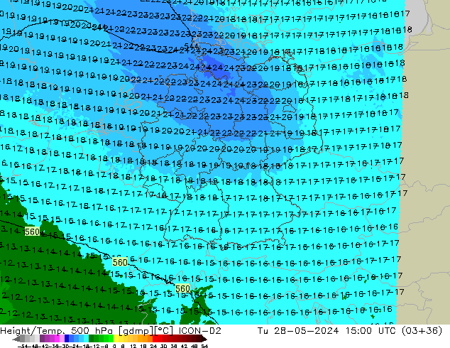 Height/Temp. 500 hPa ICON-D2 Di 28.05.2024 15 UTC