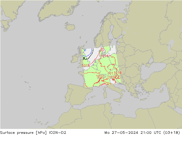 Luchtdruk (Grond) ICON-D2 ma 27.05.2024 21 UTC