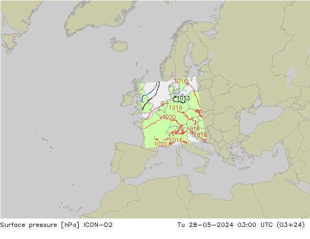 Bodendruck ICON-D2 Di 28.05.2024 03 UTC