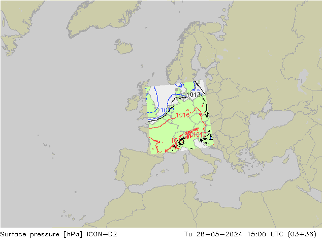 Luchtdruk (Grond) ICON-D2 di 28.05.2024 15 UTC