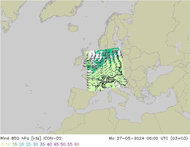 Wind 850 hPa ICON-D2 Po 27.05.2024 06 UTC