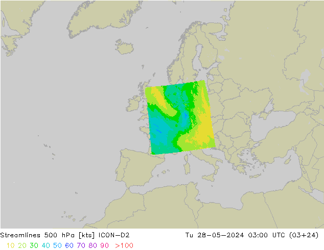 Stromlinien 500 hPa ICON-D2 Di 28.05.2024 03 UTC