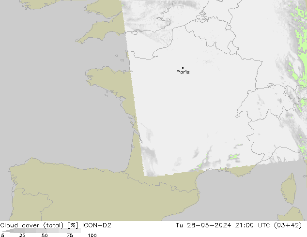 Wolken (gesamt) ICON-D2 Di 28.05.2024 21 UTC