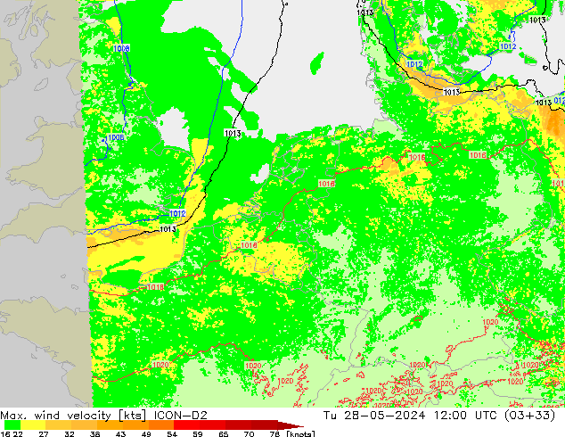 Max. wind velocity ICON-D2 mar 28.05.2024 12 UTC