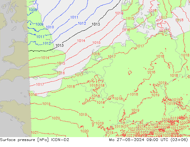 приземное давление ICON-D2 пн 27.05.2024 09 UTC