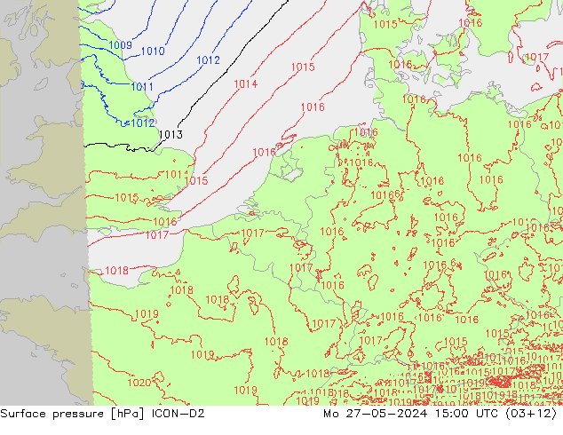 Atmosférický tlak ICON-D2 Po 27.05.2024 15 UTC