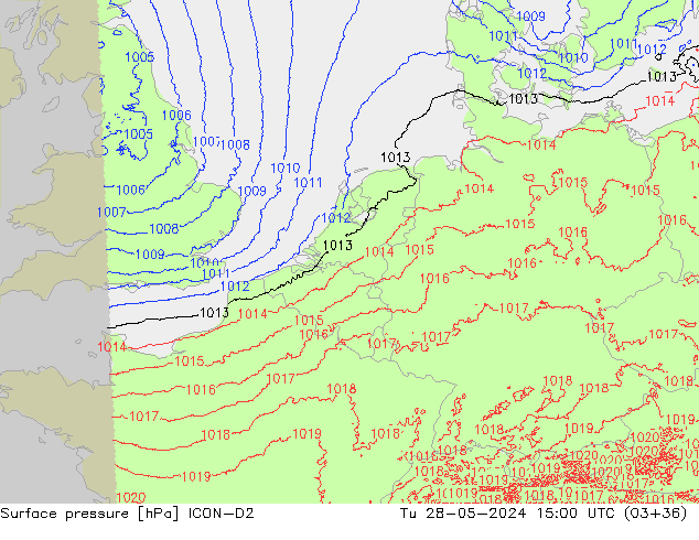 Luchtdruk (Grond) ICON-D2 di 28.05.2024 15 UTC