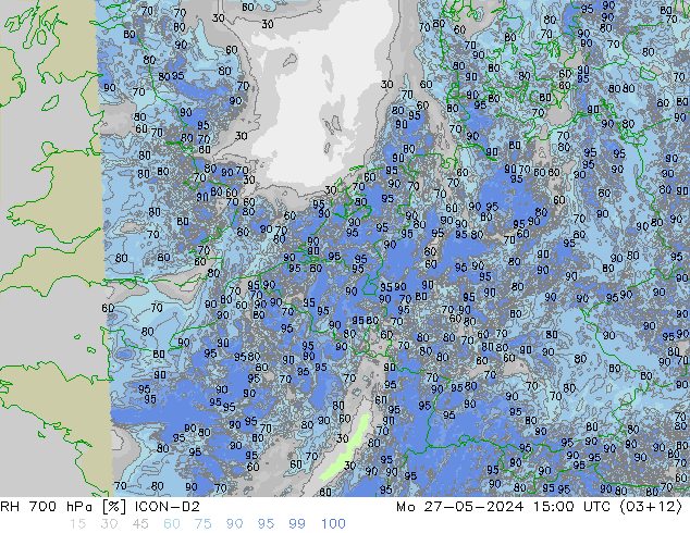 RH 700 hPa ICON-D2 Po 27.05.2024 15 UTC