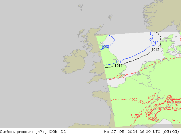 приземное давление ICON-D2 пн 27.05.2024 06 UTC