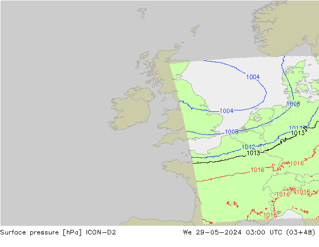Luchtdruk (Grond) ICON-D2 wo 29.05.2024 03 UTC
