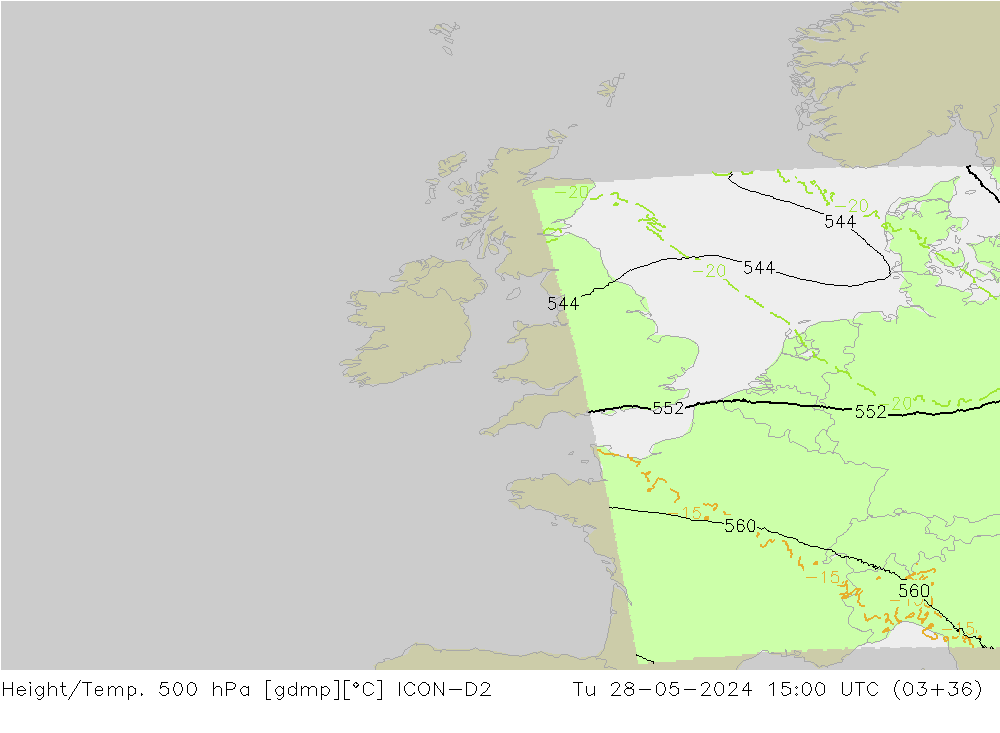 Height/Temp. 500 hPa ICON-D2 Tu 28.05.2024 15 UTC