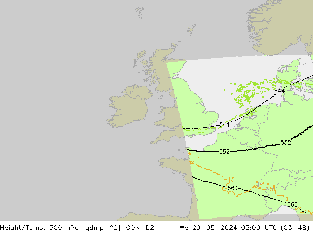 Yükseklik/Sıc. 500 hPa ICON-D2 Çar 29.05.2024 03 UTC