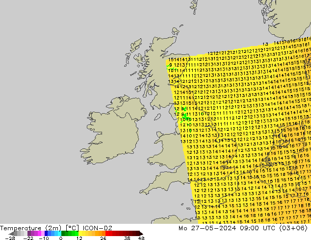 карта температуры ICON-D2 пн 27.05.2024 09 UTC