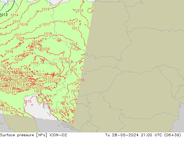 ciśnienie ICON-D2 wto. 28.05.2024 21 UTC