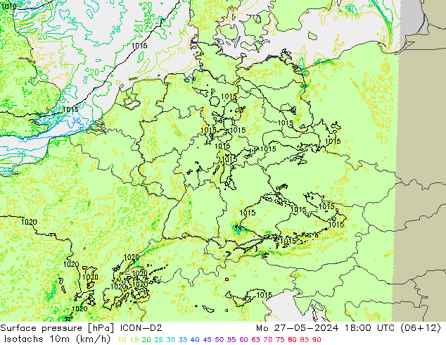 Isotachs (kph) ICON-D2 пн 27.05.2024 18 UTC