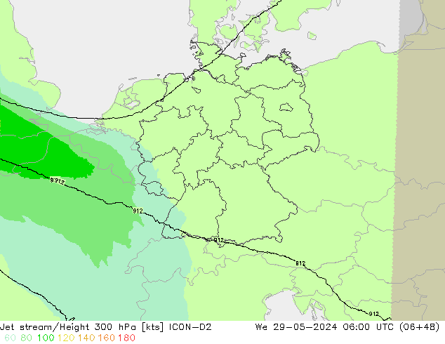 Jet stream/Height 300 hPa ICON-D2 We 29.05.2024 06 UTC