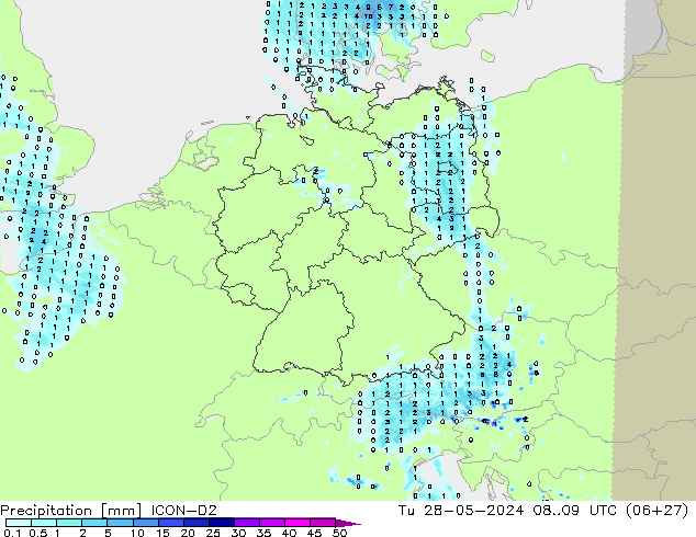 Precipitation ICON-D2 Tu 28.05.2024 09 UTC