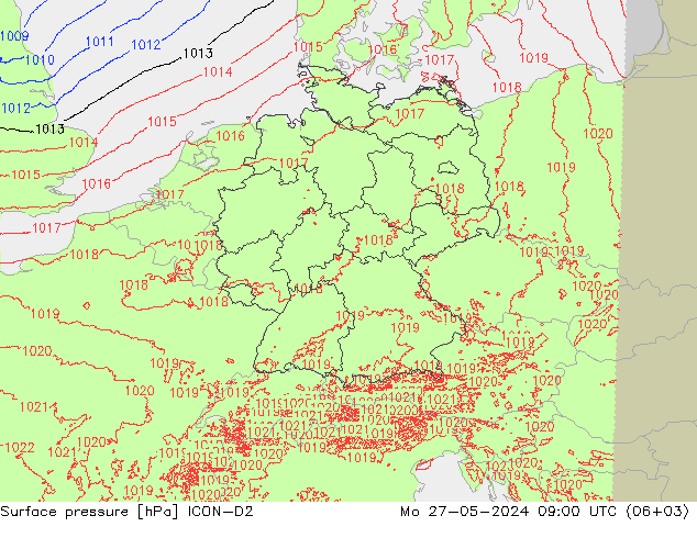 Surface pressure ICON-D2 Mo 27.05.2024 09 UTC