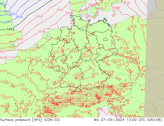 Surface pressure ICON-D2 Mo 27.05.2024 12 UTC