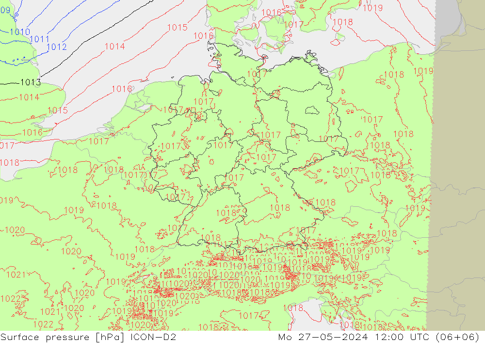 Surface pressure ICON-D2 Mo 27.05.2024 12 UTC