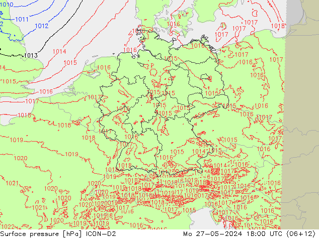 Atmosférický tlak ICON-D2 Po 27.05.2024 18 UTC