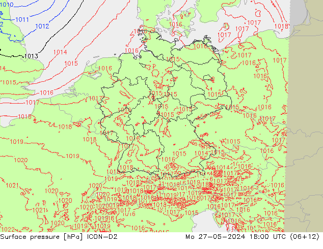 Surface pressure ICON-D2 Mo 27.05.2024 18 UTC