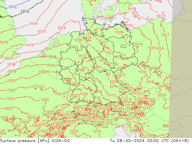 pressão do solo ICON-D2 Ter 28.05.2024 00 UTC