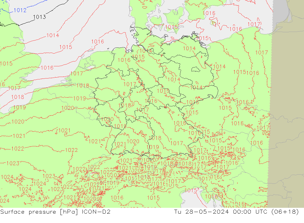 pression de l'air ICON-D2 mar 28.05.2024 00 UTC
