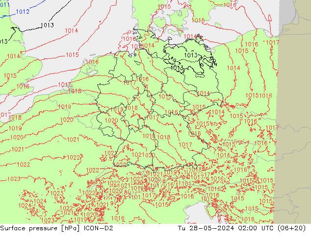 Surface pressure ICON-D2 Tu 28.05.2024 02 UTC