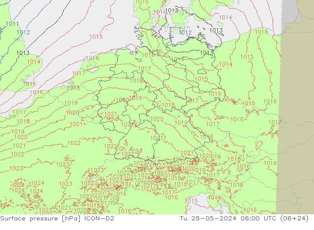 приземное давление ICON-D2 вт 28.05.2024 06 UTC