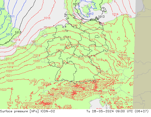 pressão do solo ICON-D2 Ter 28.05.2024 09 UTC