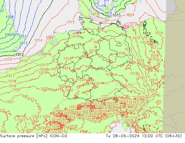 pressão do solo ICON-D2 Ter 28.05.2024 12 UTC