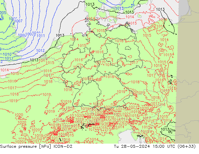 Luchtdruk (Grond) ICON-D2 di 28.05.2024 15 UTC