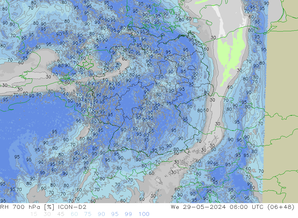 RH 700 hPa ICON-D2  29.05.2024 06 UTC