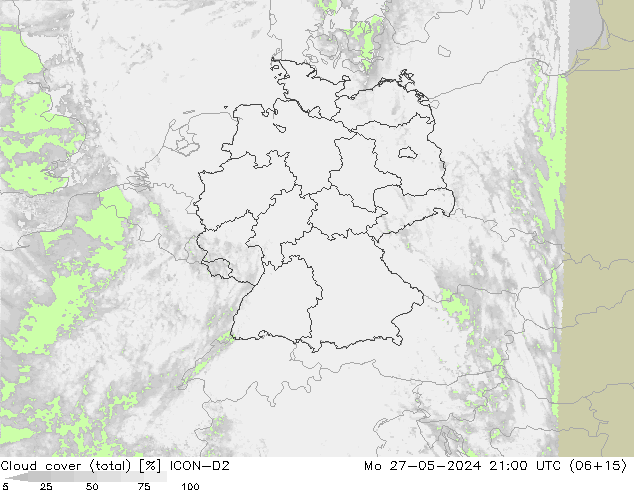 Nubes (total) ICON-D2 lun 27.05.2024 21 UTC