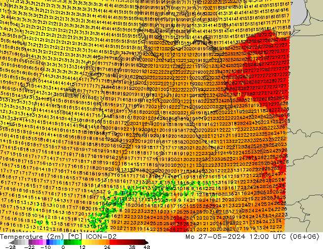 Temperature (2m) ICON-D2 Mo 27.05.2024 12 UTC