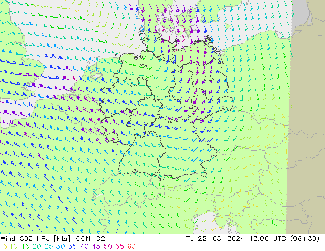 Wind 500 hPa ICON-D2 di 28.05.2024 12 UTC