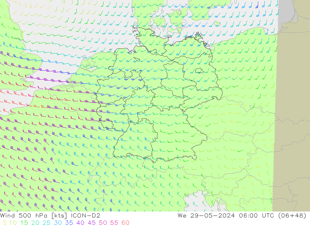 Wind 500 hPa ICON-D2 We 29.05.2024 06 UTC