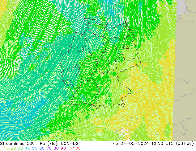 Stromlinien 500 hPa ICON-D2 Mo 27.05.2024 12 UTC