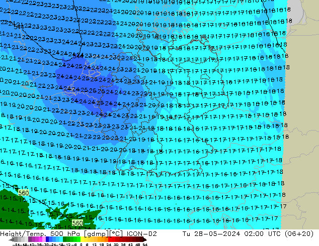 Height/Temp. 500 гПа ICON-D2 вт 28.05.2024 02 UTC