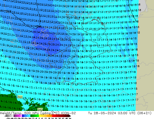 Geop./Temp. 500 hPa ICON-D2 mar 28.05.2024 03 UTC