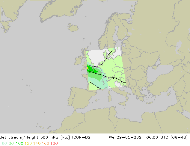 Corrente a getto ICON-D2 mer 29.05.2024 06 UTC