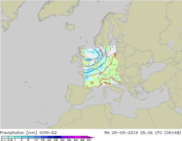 Yağış ICON-D2 Çar 29.05.2024 06 UTC