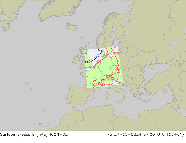 Bodendruck ICON-D2 Mo 27.05.2024 07 UTC