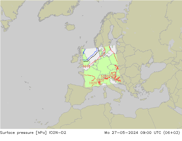 Surface pressure ICON-D2 Mo 27.05.2024 09 UTC