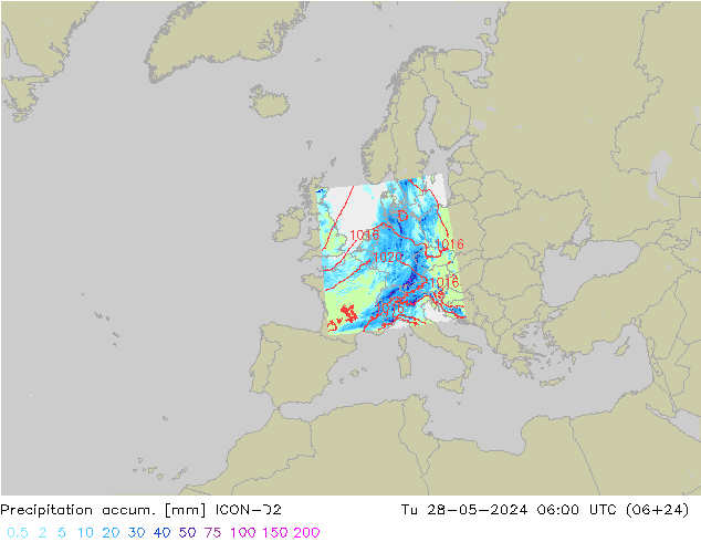 Nied. akkumuliert ICON-D2 Di 28.05.2024 06 UTC