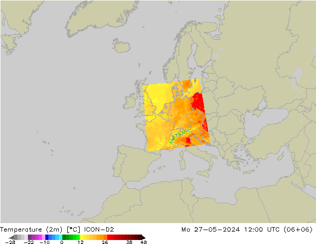 Temperaturkarte (2m) ICON-D2 Mo 27.05.2024 12 UTC