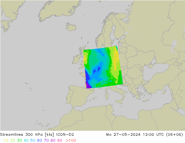 Stromlinien 300 hPa ICON-D2 Mo 27.05.2024 12 UTC